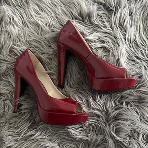 Candie's Glossy Red Peep-Toe Heels